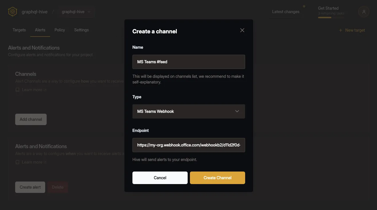 MS Teams Webhook dialog